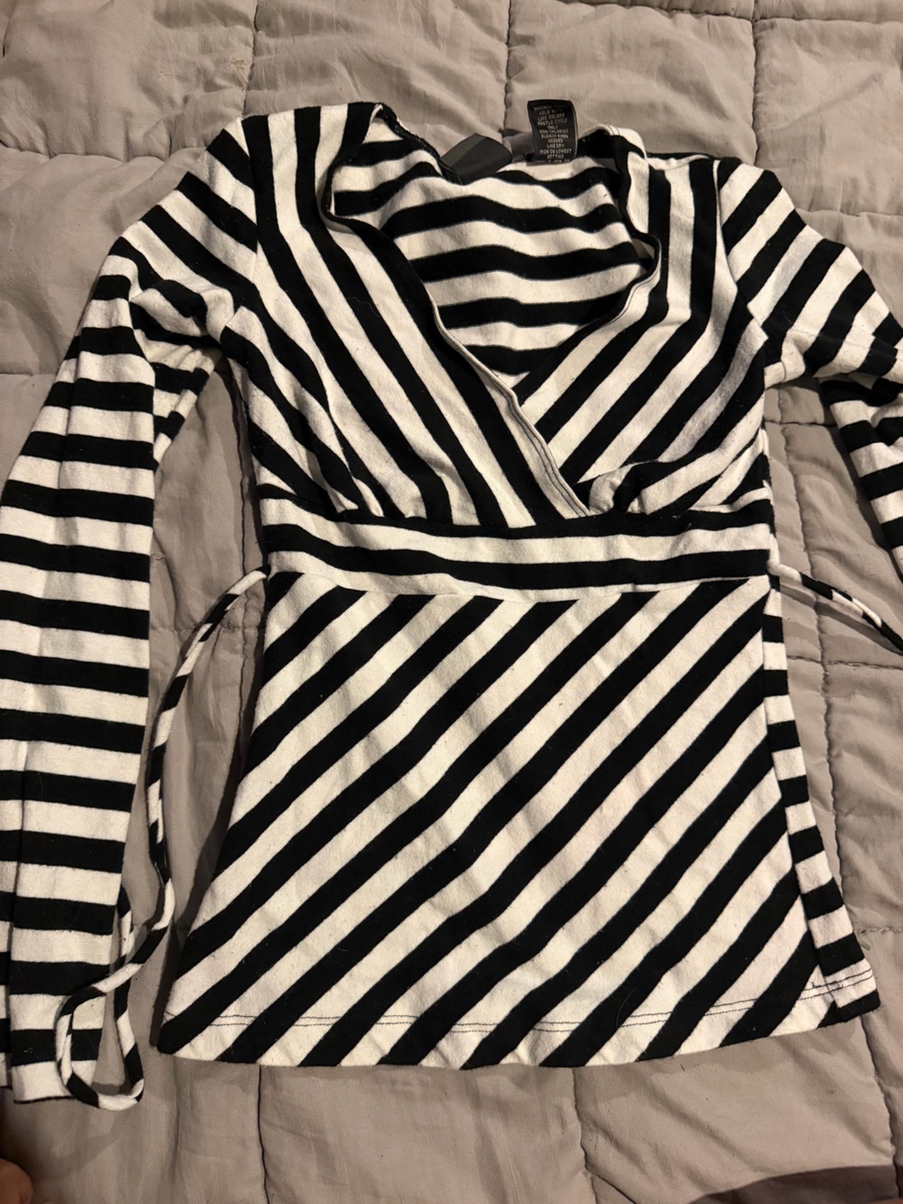 Copper Key Black and White Striped Wrap Long Sleeve Top